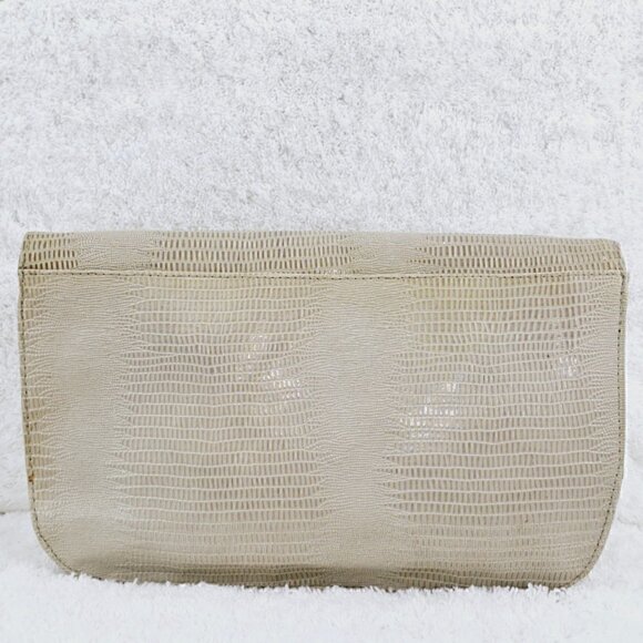 Beige Snake Skin Embossed Leather Clutch Shoulder Bag - Picture 4 of 8